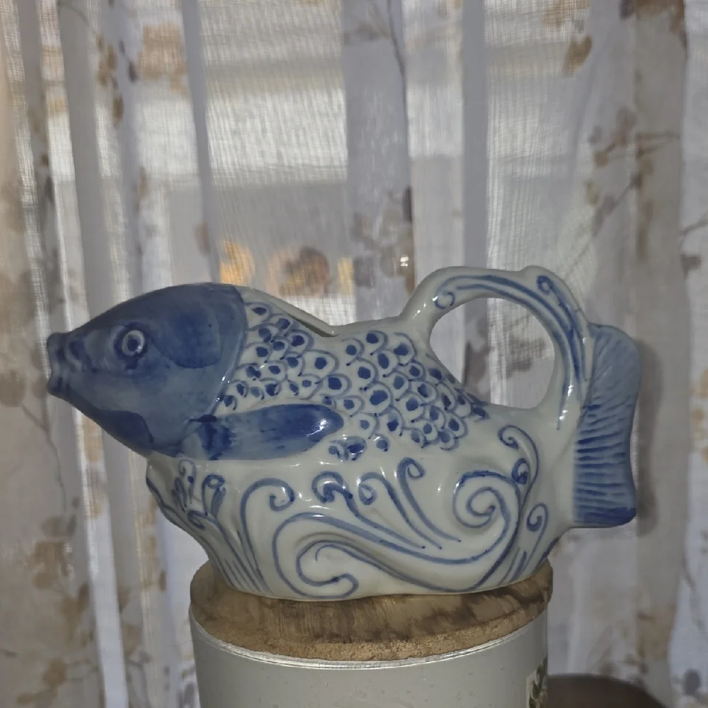 Blue Ceramic Fish-Shaped Water Pitcher